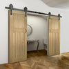 Double Sliding Door & Wagon Wheel Black Track - Cambridge Period Oak Door - Unfinished