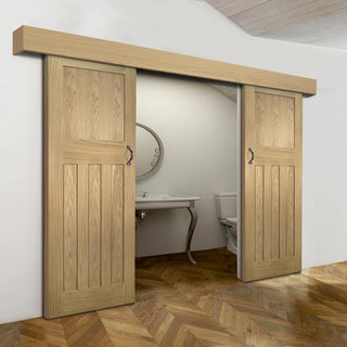 Image: Double Sliding Door & Wall Track - Cambridge Period Oak Door - Unfinished