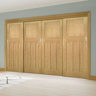 Image: Pass-Easi Four Sliding Doors and Frame Kit - Cambridge Period Oak Door - Unfinished