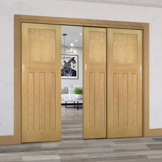 Image: Pass-Easi Three Sliding Doors and Frame Kit - Cambridge Period Oak Door - Unfinished