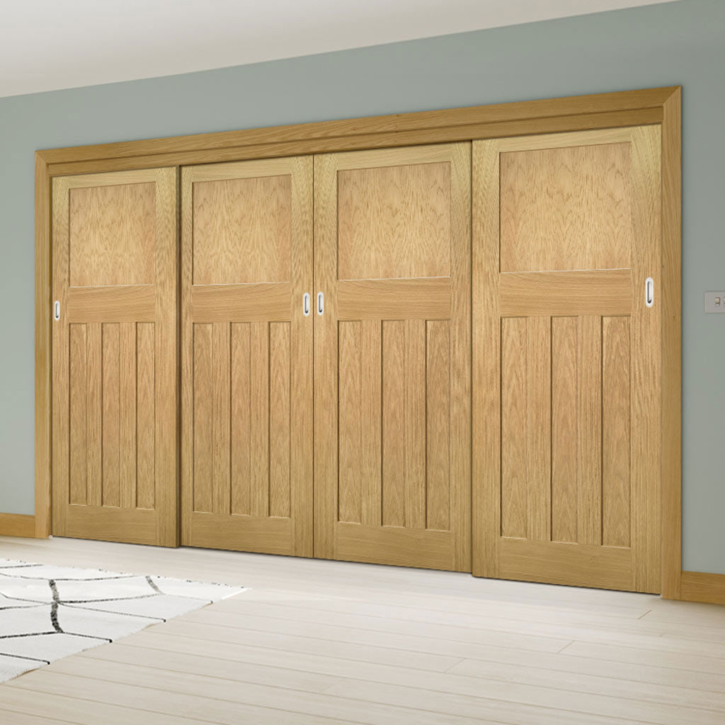 Four Sliding Maximal Wardrobe Doors & Frame Kit - Cambridge Period Oak Door - Unfinished