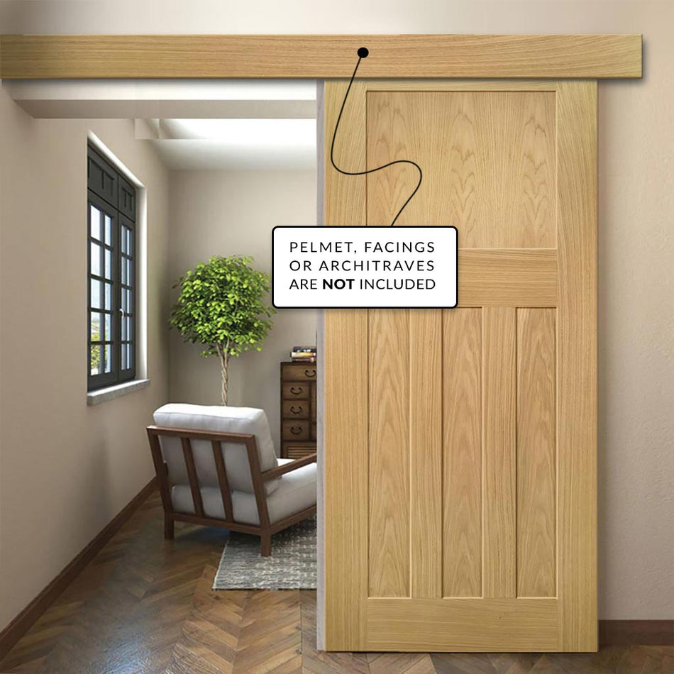 Single Sliding Door & Wall Track - Cambridge Period Oak Door - Unfinished
