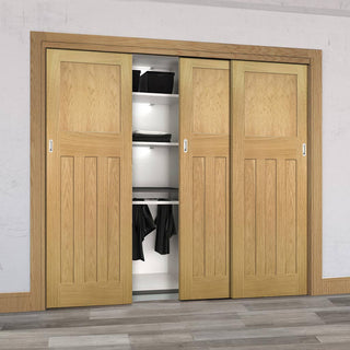 Image: Three Sliding Maximal Wardrobe Doors & Frame Kit - Cambridge Period Oak Door - Unfinished