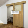 Single Sliding Door & Wall Track - Cambridge Period Oak Door - Frosted Glass - Unfinished