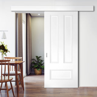Image: Single Sliding Door & Wall Track - Canterbury White Primed Panel Door