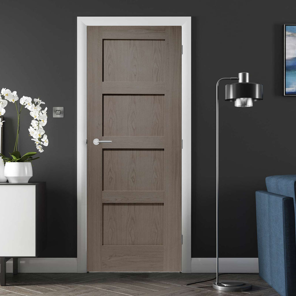 Prefinished Shaker 4 Panel oak Fire Door - Choose Your Colour