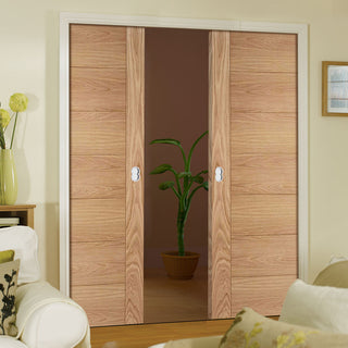 Image: Bespoke Carini 7P Oak Flush Double Pocket Door - Prefinished