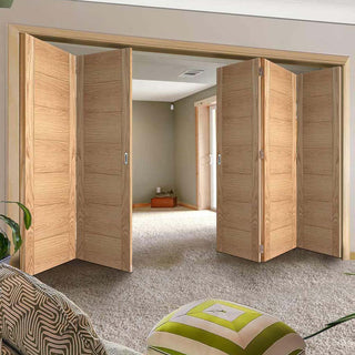 Image: Five Folding Doors & Frame Kit - Carini 7 Panel Flush Oak 3+2 - Prefinished