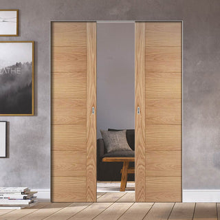 Image: Bespoke Carini 7P Oak Flush Double Frameless Pocket Door - Prefinished