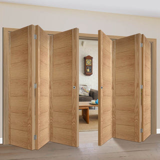Image: Six Folding Doors & Frame Kit - Carini 7 Panel Flush Oak 3+3 - Prefinished