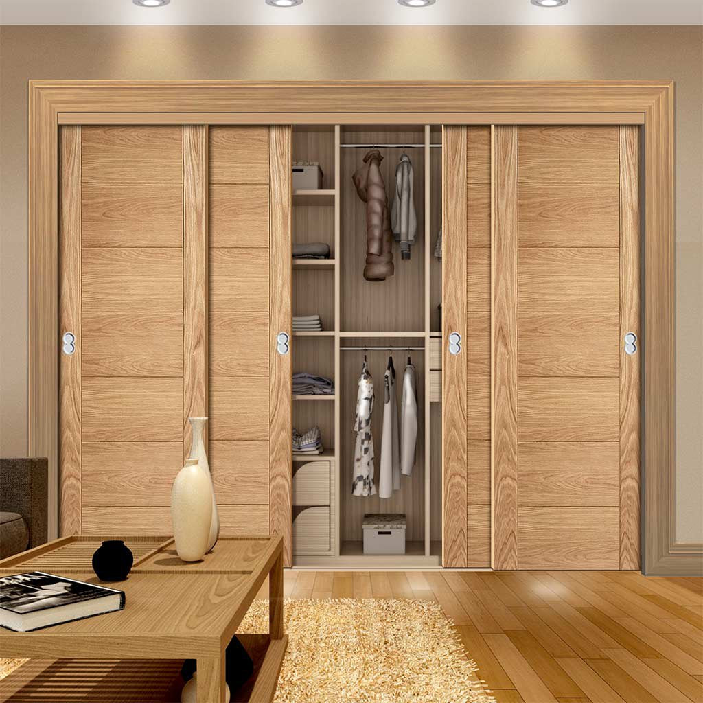 Bespoke Carini 7 Panel Oak Flush Door - 4 Door Wardrobe and Frame Kit - Prefinished