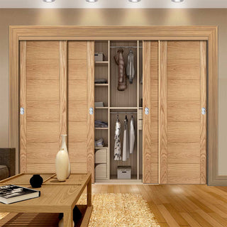 Image: Bespoke Carini 7 Panel Oak Flush Door - 4 Door Wardrobe and Frame Kit - Prefinished