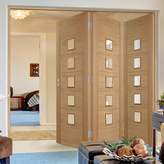 Image: Three Folding Doors & Frame Kit - Carini 5 Pane Oak 3+0 - Clear Glass - Prefinished