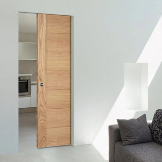 Image: Bespoke Carini 7P Oak Flush Single Frameless Pocket Door - Prefinished