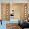Four Folding Doors & Frame Kit - Carini 5 Pane Oak 2+2 - Clear Glass - Prefinished