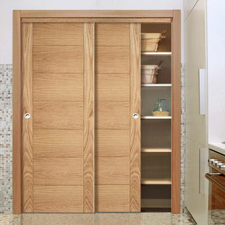 Image: Bespoke Carini 7 Panel Oak Flush Door - 2 Door Wardrobe and Frame Kit - Prefinished