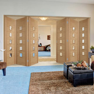 Image: Six Folding Doors & Frame Kit - Carini 5 Pane Oak 3+3 - Clear Glass - Prefinished