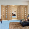 Six Folding Doors & Frame Kit - Carini 5 Pane Oak 3+3 - Clear Glass - Prefinished