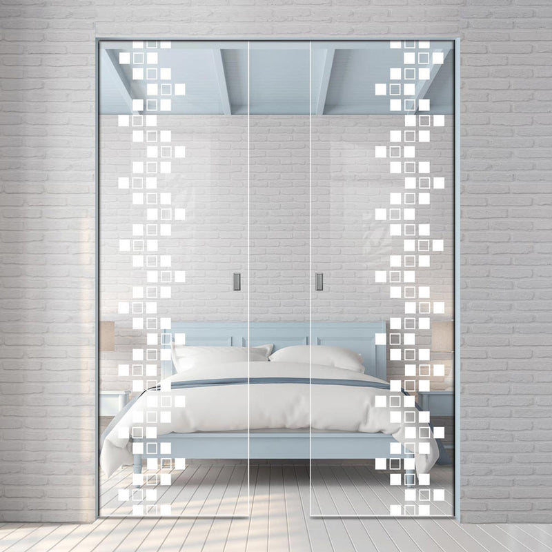 Carrington 8mm Clear Glass - Obscure Printed Design - Double Absolute Pocket Door