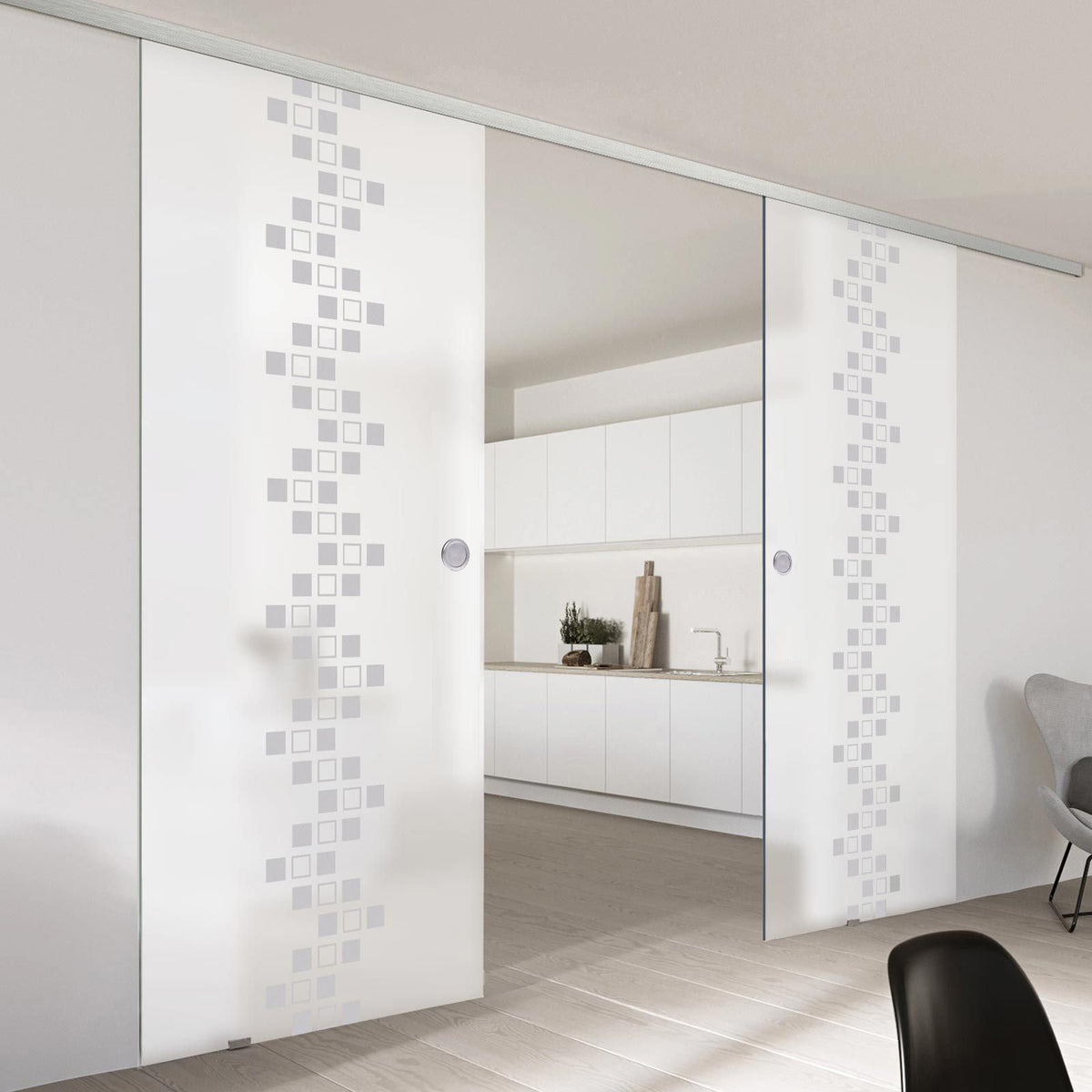 Double Glass Sliding Door - Carrington 8mm Obscure Glass - Obscure Printed Design - Planeo 60 Pro Kit