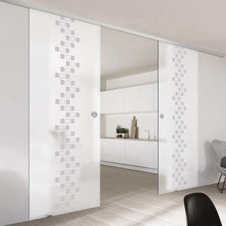 Image: Double Glass Sliding Door - Carrington 8mm Obscure Glass - Obscure Printed Design - Planeo 60 Pro Kit