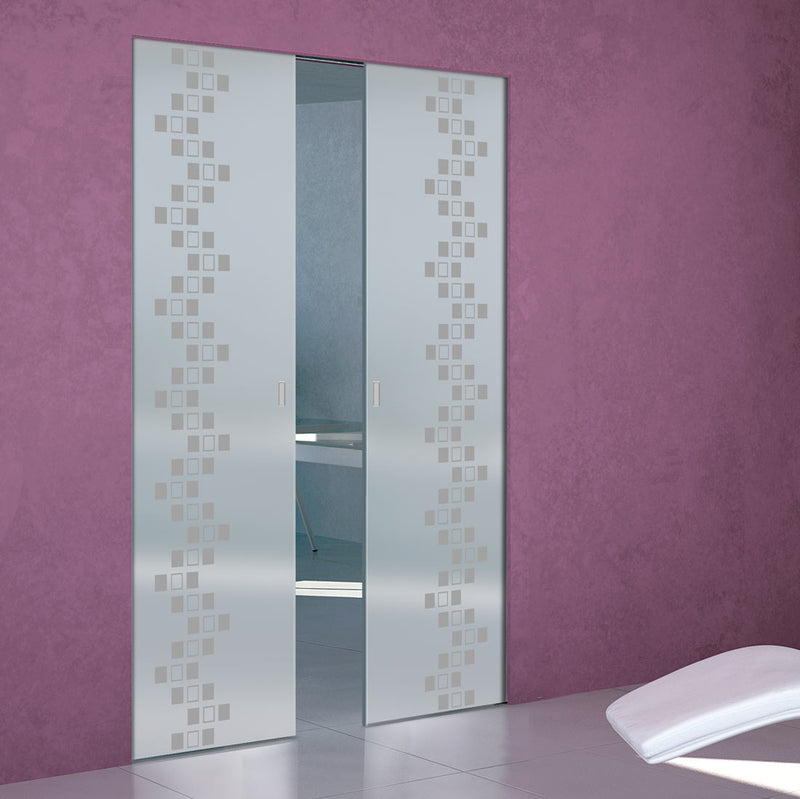 Carrington 8mm Obscure Glass - Obscure Printed Design - Double Absolute Pocket Door