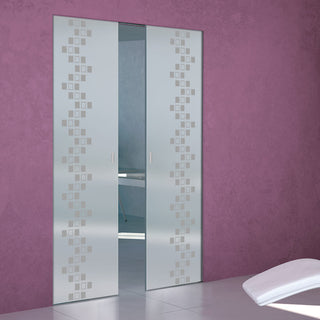 Image: Carrington 8mm Obscure Glass - Obscure Printed Design - Double Absolute Pocket Door