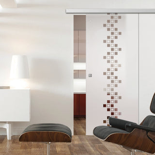 Image: Single Glass Sliding Door - Carrington 8mm Obscure Glass - Clear Printed Design - Planeo 60 Pro Kit