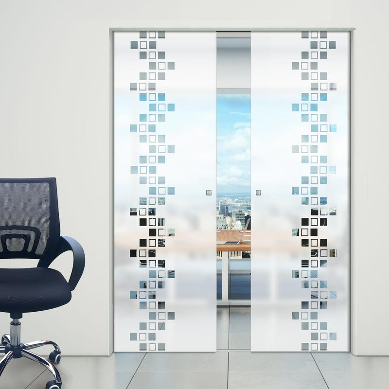 Carrington 8mm Obscure Glass - Clear Printed Design - Double Absolute Pocket Door
