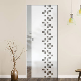 Image: Carrington 8mm Obscure Glass - Clear Printed Design - Single Absolute Pocket Door