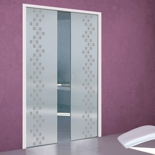 Image: Carrington 8mm Obscure Glass - Obscure Printed Design - Double Evokit Pocket Door