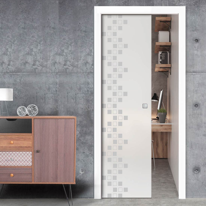 Carrington 8mm Obscure Glass - Clear Printed Design - Single Evokit Glass Pocket Door
