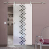 Single Glass Sliding Door - Solaris Tubular Stainless Steel Sliding Track & Carrington 8mm Obscure Glass - Clear Printed Design