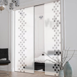 Image: Carrington 8mm Obscure Glass - Clear Printed Design - Double Evokit Pocket Door