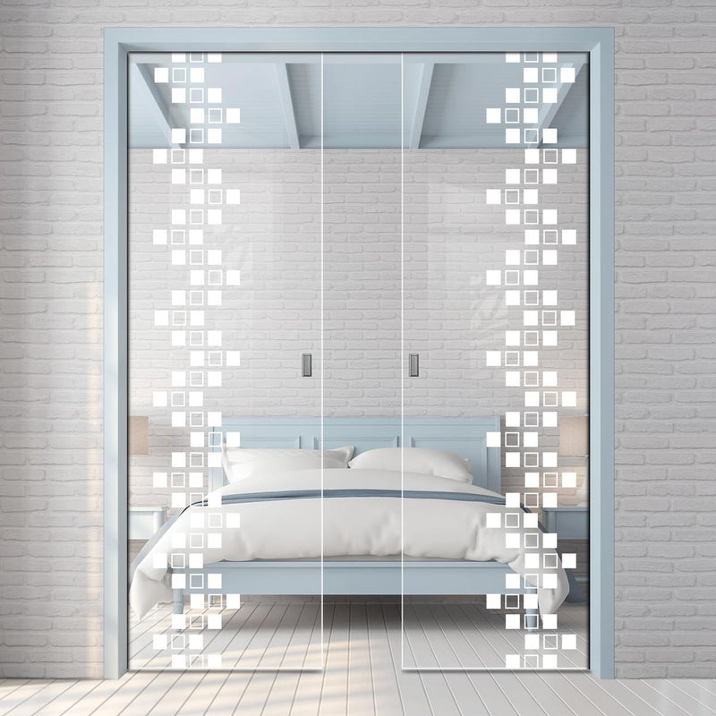Carrington 8mm Clear Glass - Obscure Printed Design - Double Evokit Pocket Door