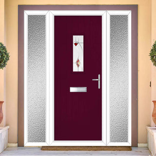 Image: Cottage Style Catalina 1 Composite Front Door Set with Double Side Screen - Kupang Red Glass - Shown in Purple Violet