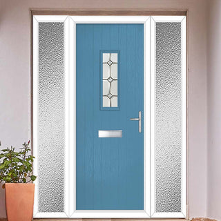 Image: Cottage Style Catalina 1 Composite Front Door Set with Double Side Screen - Mirage Glass - Shown in Pastel Blue