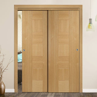 Image: Two Sliding Doors and Frame Kit - Catalonia Flush Oak Door - Prefinished