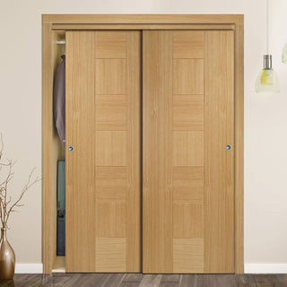 Image: Two Sliding Wardrobe Doors & Frame Kit - Catalonia Flush Oak Door - Prefinished
