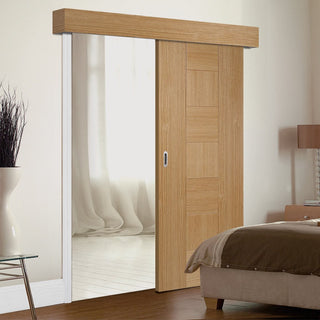 Image: Single Sliding Door & Wall Track - Catalonia Flush Oak Door - Prefinished