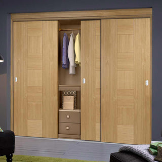 Image: Minimalist Wardrobe Door & Frame Kit - Three Catalonia Flush Oak Doors - Prefinished 