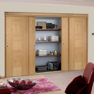 Image: Four Sliding Wardrobe Doors & Frame Kit - Catalonia Flush Oak Door - Prefinished
