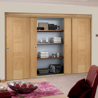 Image: Minimalist Wardrobe Door & Frame Kit - Four Catalonia Flush Oak Doors - Prefinished 