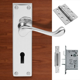 Image: CBS54 Victorian Scroll Suite Lever Lock Polished Chrome Handle Pack