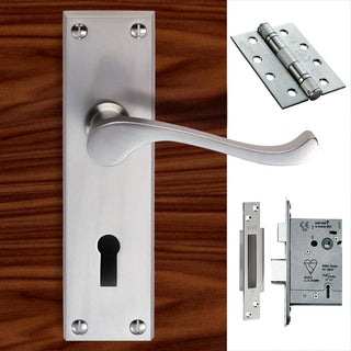 Image: CBS54 Victorian Scroll Suite Lever Lock Satin Chrome Handle Pack