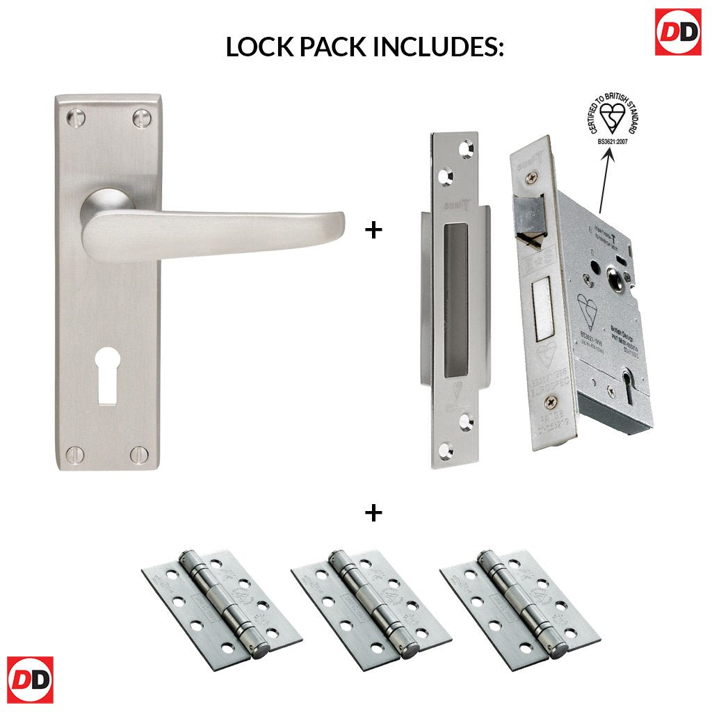 M30 Victorian Suite Lever Lock Satin Chrome Handle Pack