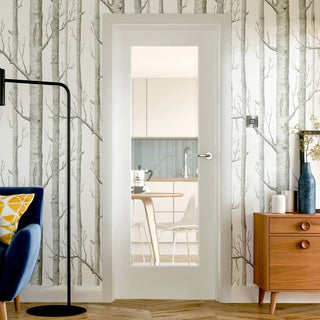 Image: White interior door with elegant bevelled glass