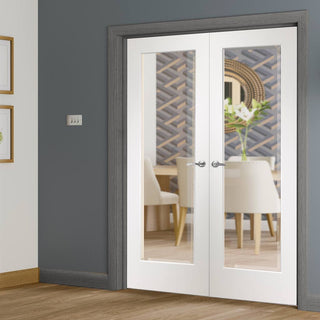 Image: Cesena White 1 Pane Door Pair - Clear Bevelled Glass - Prefinished