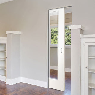 Image: Cesena White 1 Pane Absolute Evokit Pocket Door - Clear Bevelled Glass - Prefinished