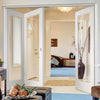 Three Folding Doors & Frame Kit - Cesena White 1 Pane 2+1 - Clear Bevelled Glass - Prefinished